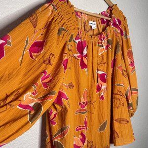 Mustard Yellow 3X Floral Print Flowing Ava & Viv Shirt